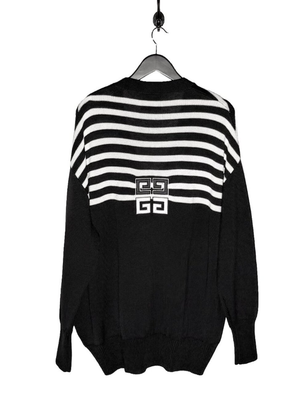 Givenchy Black White Striped 4G Oversized Cardigan Sweater